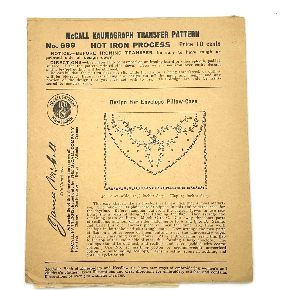 McCall Antique‎ Kaumagraph Transfer Patterns #1419, #1284, #699 Lot of 3